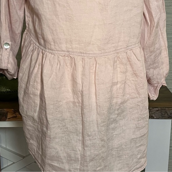 Sigrid Olsen Womens M Pink Button Up Shirt 100% Linen Tunic Top Roll Tab Sleeve - Picture 5 of 8